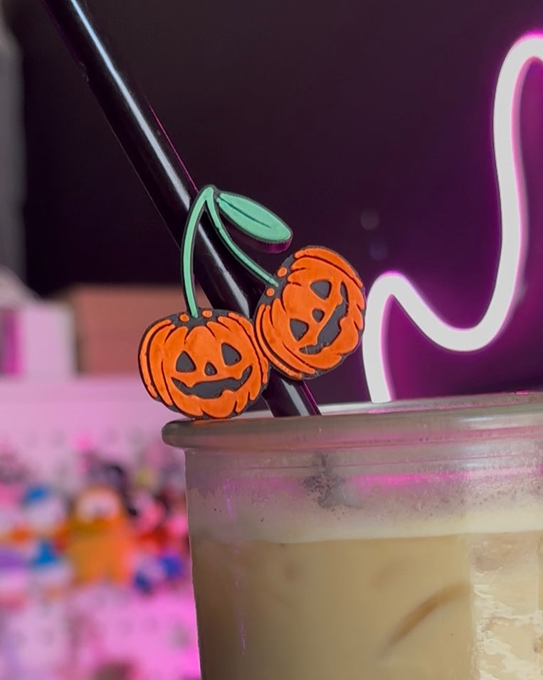 Pumpkin Cherries Straw Topper