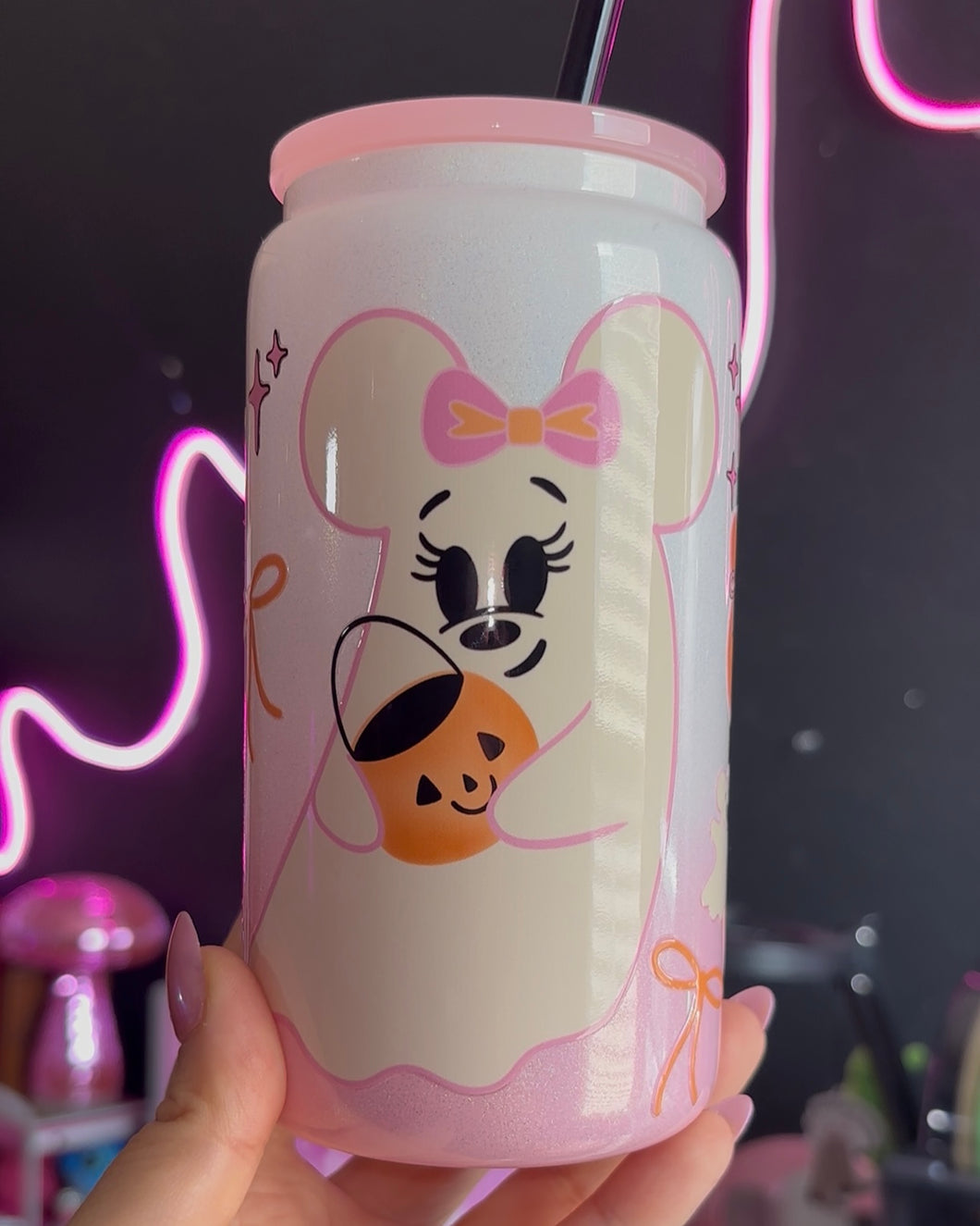 Pink Ombre Ghostie Glass Can