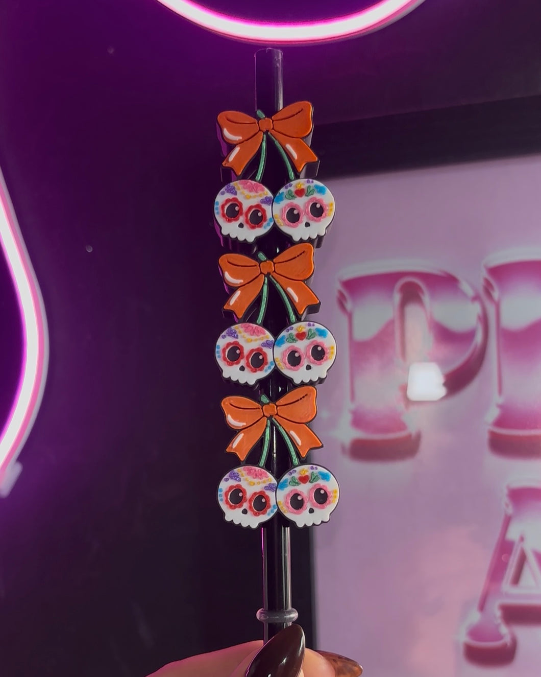 Sugar Skull Cherries Straw Topper